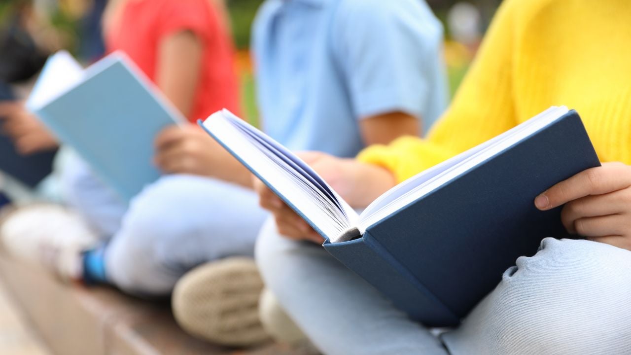 孩子们读书 孩子们在课堂上读书的特写