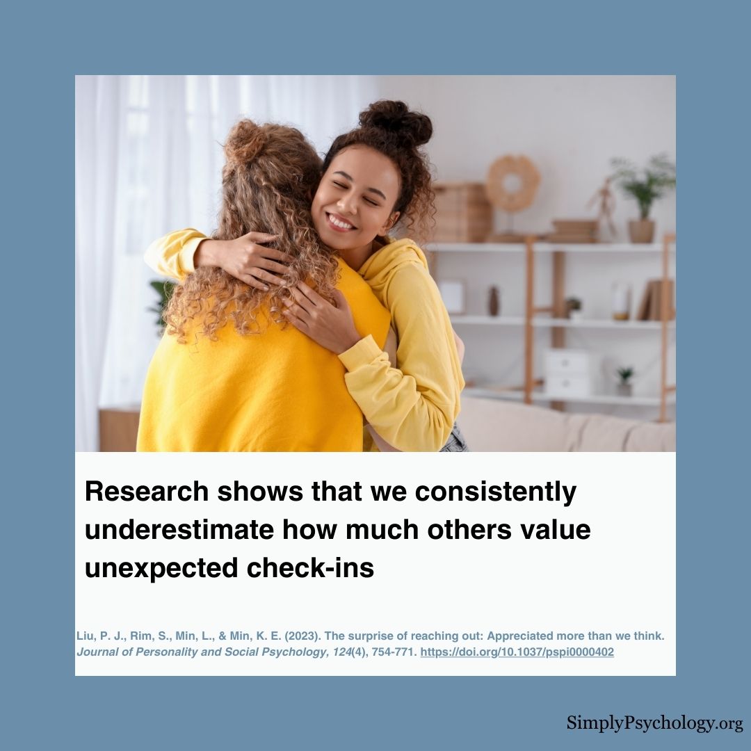 主动联系 两张朋友拥抱的照片和标题:研究表明我们一贯低估了他人对意外问候的重视程度。