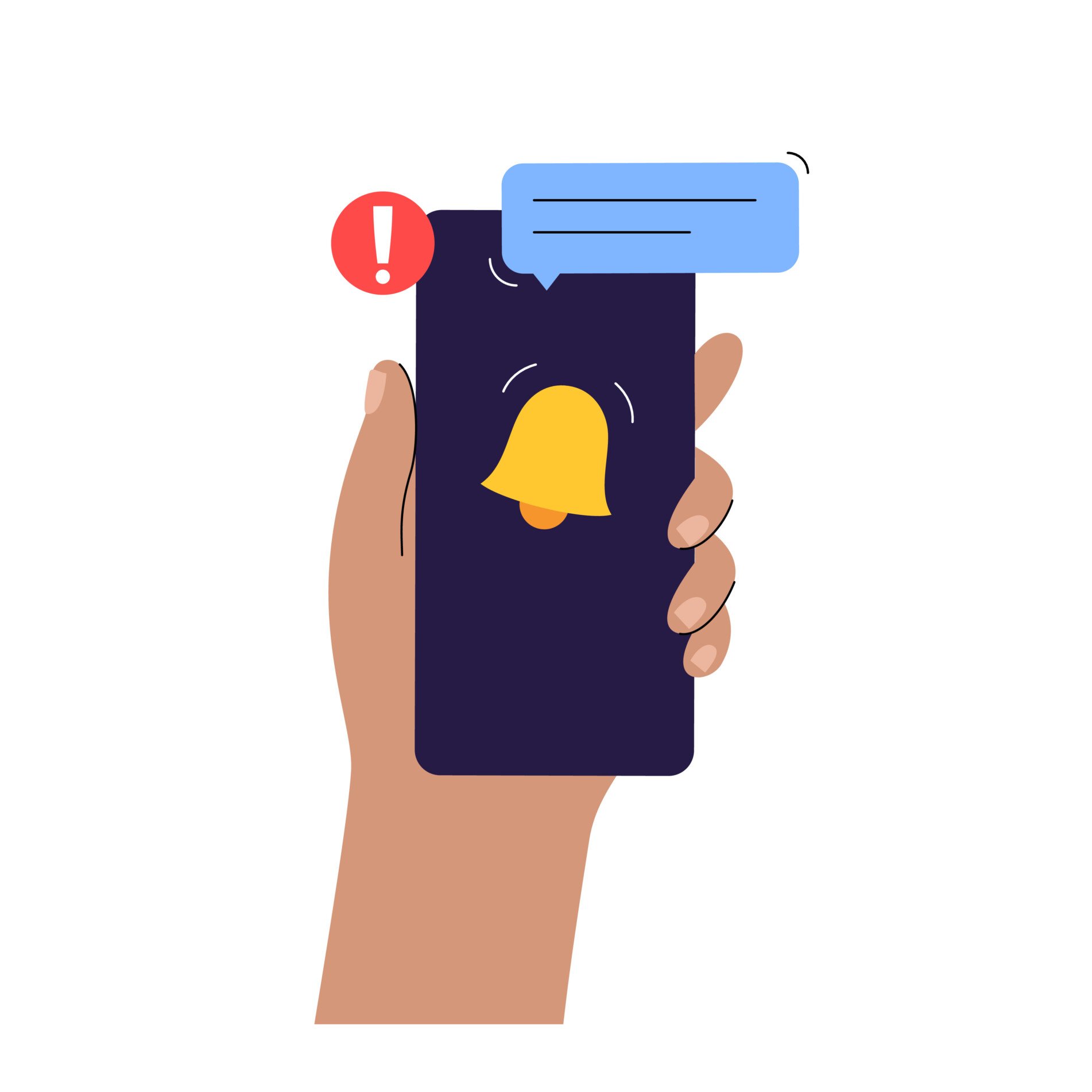 文本消息安全行为 一只手拿着显示闹钟提醒的手机